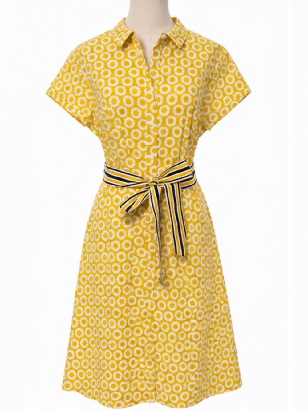 Boden yellow geometric print belted shirt dress size 12r